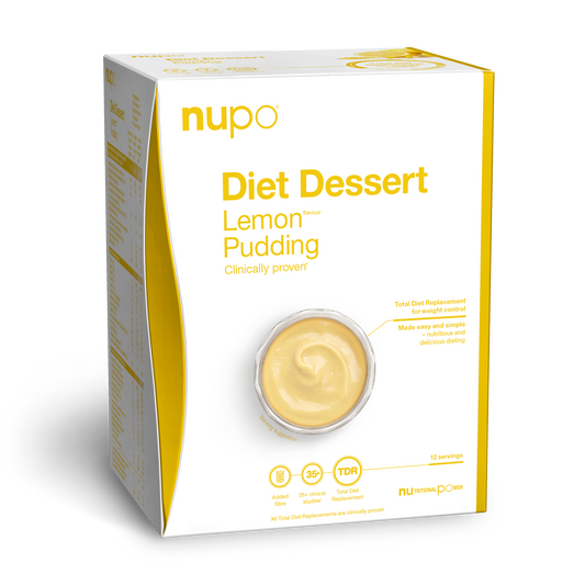 Lemon Pudding packaging showcasing Nupo Diet Dessert with creamy texture and fresh lemon flavor.