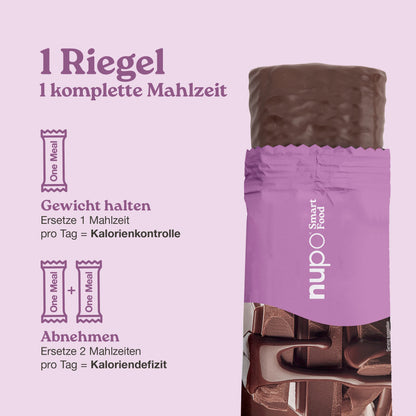 Nupo One Meal Bar Chocolate Mahlzeitersatz Riegel stehend