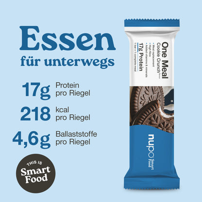 Nupo One Meal Bar Cookie Crunch Nährwertangaben – 17 g Protein, 218 kcal, Ballaststoffe, Vitamine und Mineralstoffe
