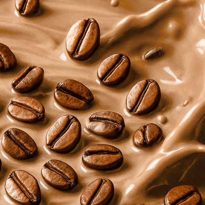 Kaffeebohnen neben Nupo One Meal RTD Caffe Latte Shake
