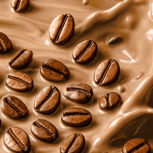 Kaffeebohnen neben Nupo One Meal RTD Caffe Latte Shake