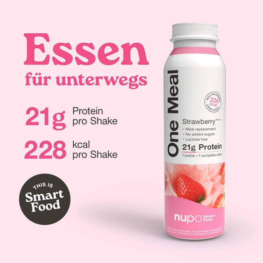 Nupo One Meal RTD Strawberry Mahlzeitersatz Shake Verpackung Vorderseite